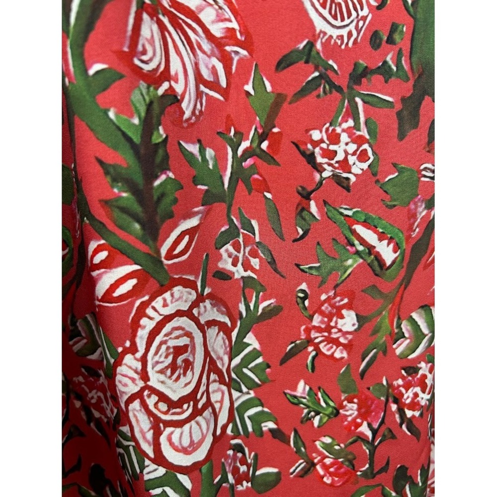 Womens Red Floral Print‎ Puff Sleeve Mock Neck Tunic Top M - Picture 5 of 6